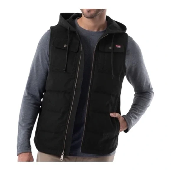 Wrangler Workwear Hooded Insulated Vest Men’s Medium Black Full Zip - Picture 1 of 9